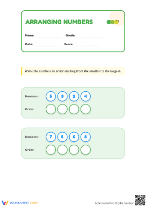 Grade K Ordering Numbers — Printable No-Prep Worksheet