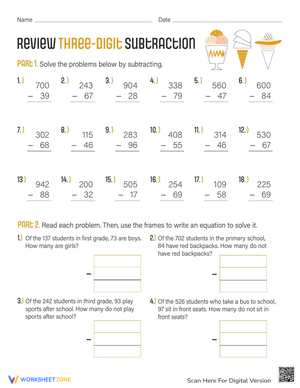 Review Three-Digit Subtraction