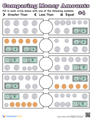 Comparing Money Amounts Practice Worksheet