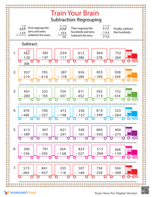 Extra Practice in 3-Digit Subtraction Worksheet