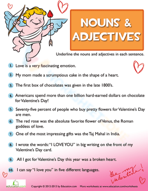 Valentine's Day Grammar Practice Worksheet