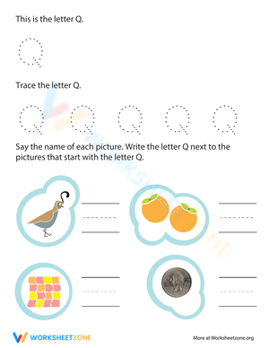 Trace and Write Letter Q