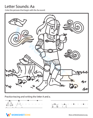 Letter A Sound Recognition and Tracing Worksheet for Kids