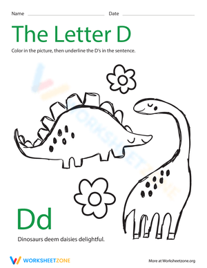 Color Letter D Dinosaur Worksheet