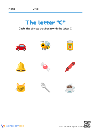 Letter C Beginning Sounds | Printable Preschool Worksheet