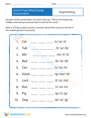 End of Year Word Study Assessment