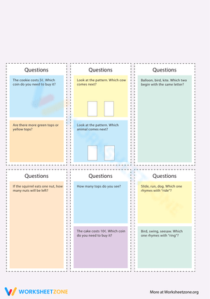 Quiz Cards: Kindergarten