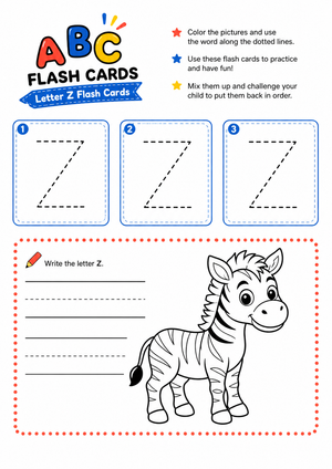 Printable Letter Z Flash Cards & Tracing | Grade K-1
