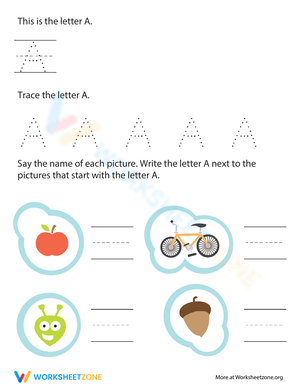 Letter A Tracing and Phonics Worksheet