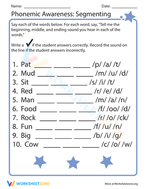 Phonemic Awareness Segmenting Worksheet