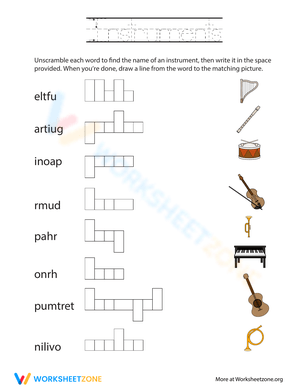Musical Instrument Word Scramble