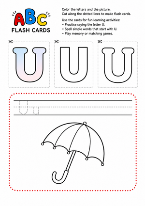 Printable Letter U Flashcards | Grade K ELA