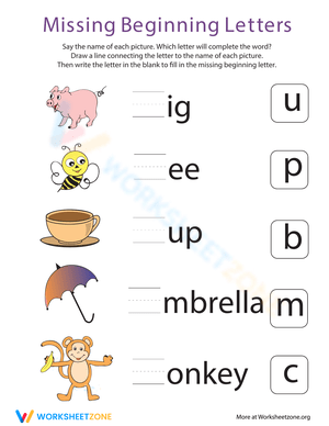 Missing Beginning Letter Worksheet