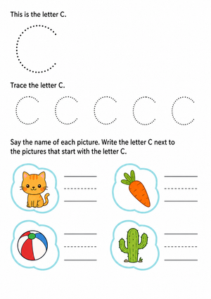 Letter C Tracing Worksheet | Printable Grade K Phonics