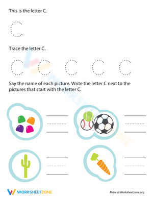 Letter C Tracing and Phonics Worksheet 