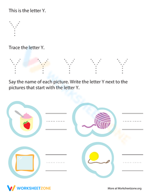 Trace and Write the Letter Y for Preschool 