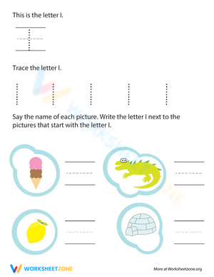 Letter I Handwriting Worksheet for Preschool