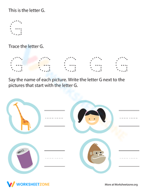 Tracing Letter G for Kindergarten 