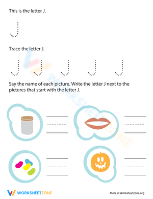 Letter J Tracing Worksheet for Kindergarten 