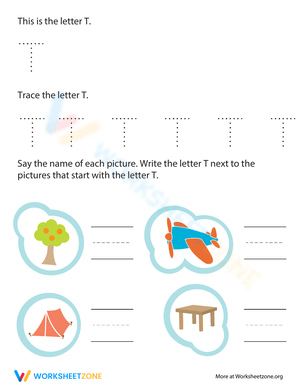 Letter T Tracing Worksheet for Preschool 