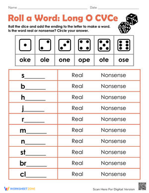 Roll a Word: Long O CVCE Practice