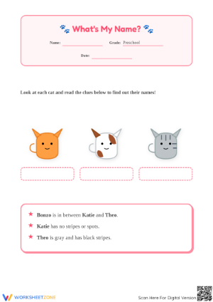 Printable Pre-Reading Cat Game Worksheet | Preschool ELA