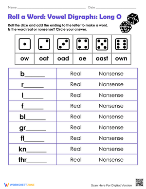 Roll a Word: Vowel Digraphs Long O