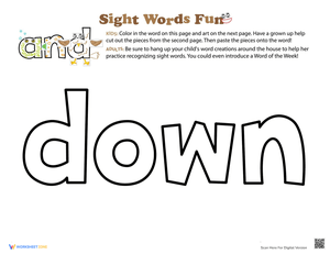 Decorate the Sight Word 'Down' Worksheet