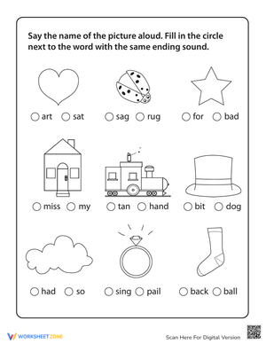 Phonics Matching Worksheet: Ending Sounds