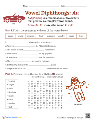 Learning Diphthongs 'au' Worksheet