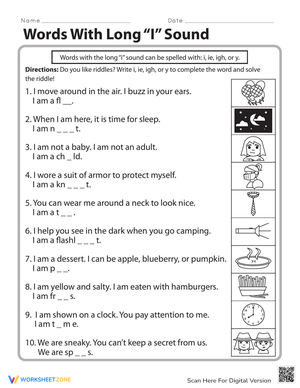 Words with Long I Sound Worksheet
