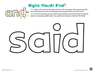 Sight Words Fun: "Said" Coloring