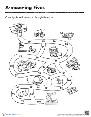 Count by 5s Maze Worksheet