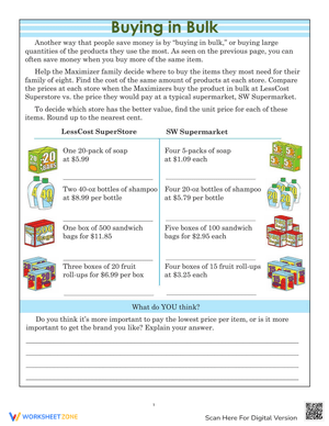 Buying in Bulk Worksheet