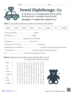 Diphthongs: Oy Sounds Worksheet