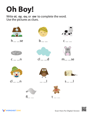 Diphthong Worksheet: Oh Boy!