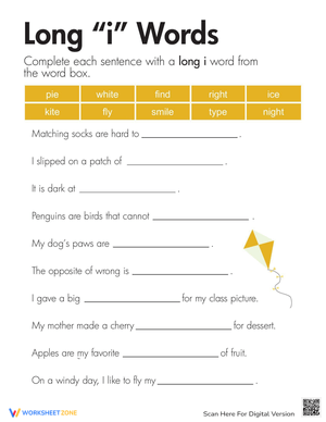 Complete the Sentence with Long I Sound