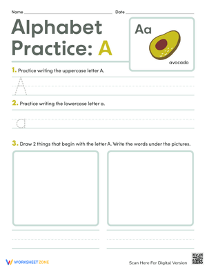 Alphabet Handwriting Practice Worksheet: Letter A