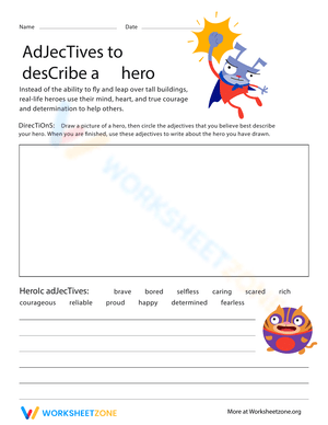 Describing a Hero with Adjectives Worksheet