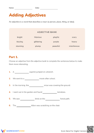 Essential Adjectives Worksheet for Grade 3 | Printable