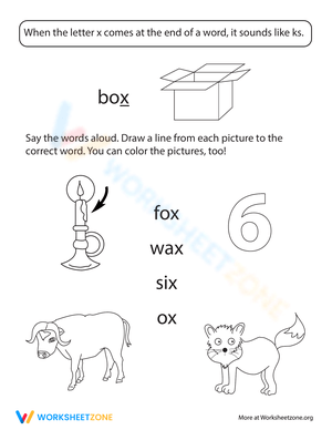 Ending Letter Sounds - 'X' Worksheet