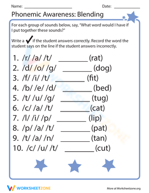 Phonemic Awareness: Blending Worksheet