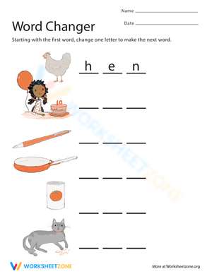 Word Changer Worksheet