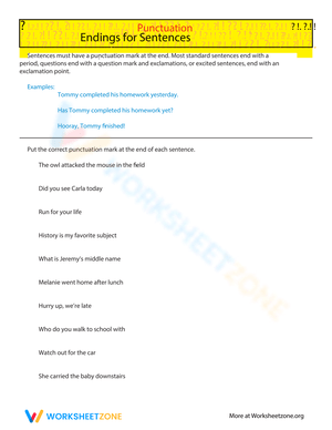 Punctuation: Ending Sentences Worksheet