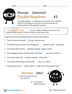 Correcting Double Negatives Worksheet