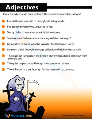 Halloween Adjectives Practice Worksheet
