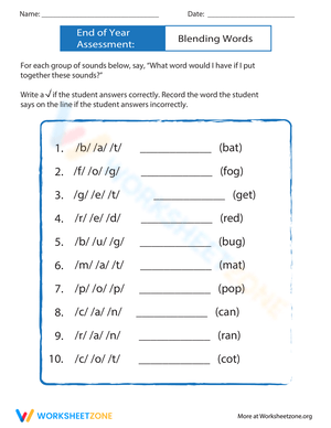 Blending Words End-of-Year Assessment