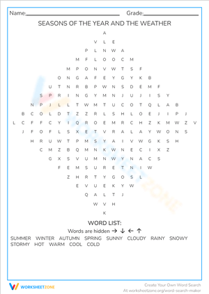 Word Search: Seasons and Weather Vocabulary