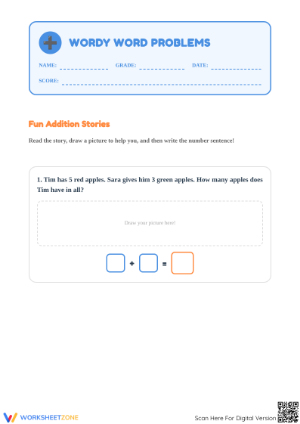 Grade 1 Addition Word Problems — Printable No-Prep Worksheet