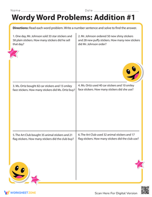 Wordy Word Problems: Addition #1